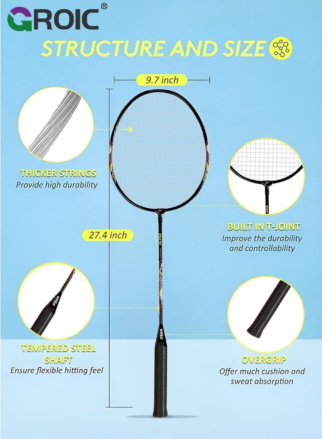 GROIC مجموعة مضارب كرة الريشة مع 2 مضارب، 3 كرات ريشة، 1 شبكة كرة ريشة و1 حقيبة كرة ريشة، مضرب كرة ريشة للاعبين 2، مضارب كرة ريشة - Image 2