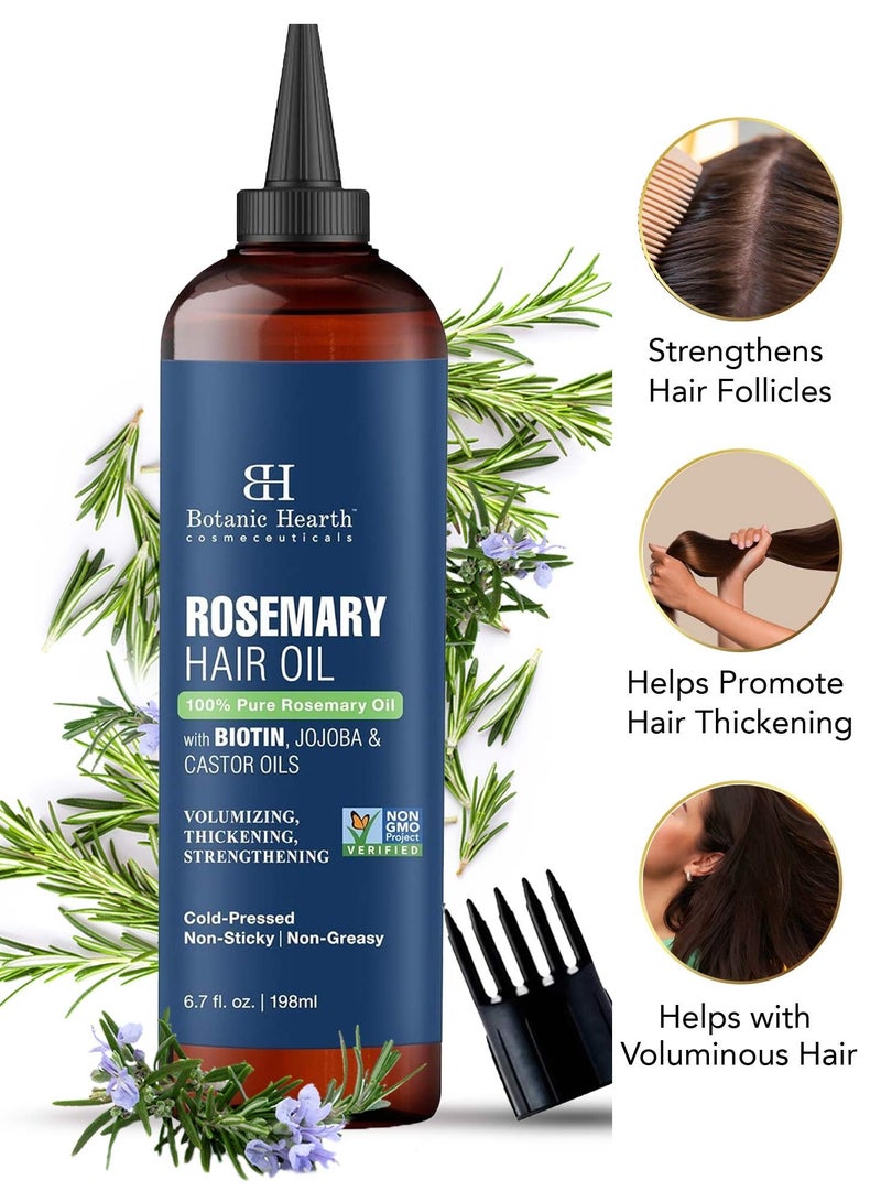 Botanic Hearth 100% Pure Rosemary Oil | 198 ml | For Hair Growth Infused With Biotin | Hair Strenghtening Treatment | Nourishing & Volumizing | With Jojoba Oil & Castor Oil | Non GMO Verified | - Image 2