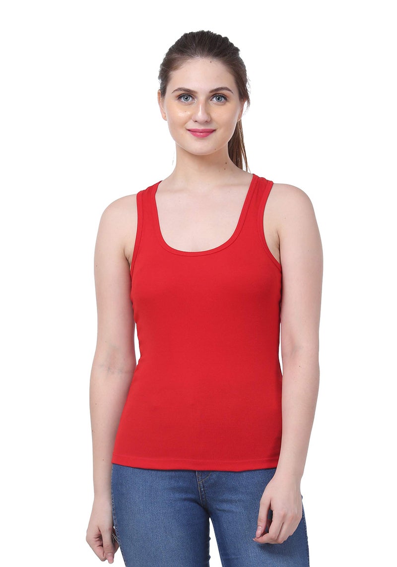 Splash Women's Cotton Racerback Tank Slim Fit Top, Red - Image 2