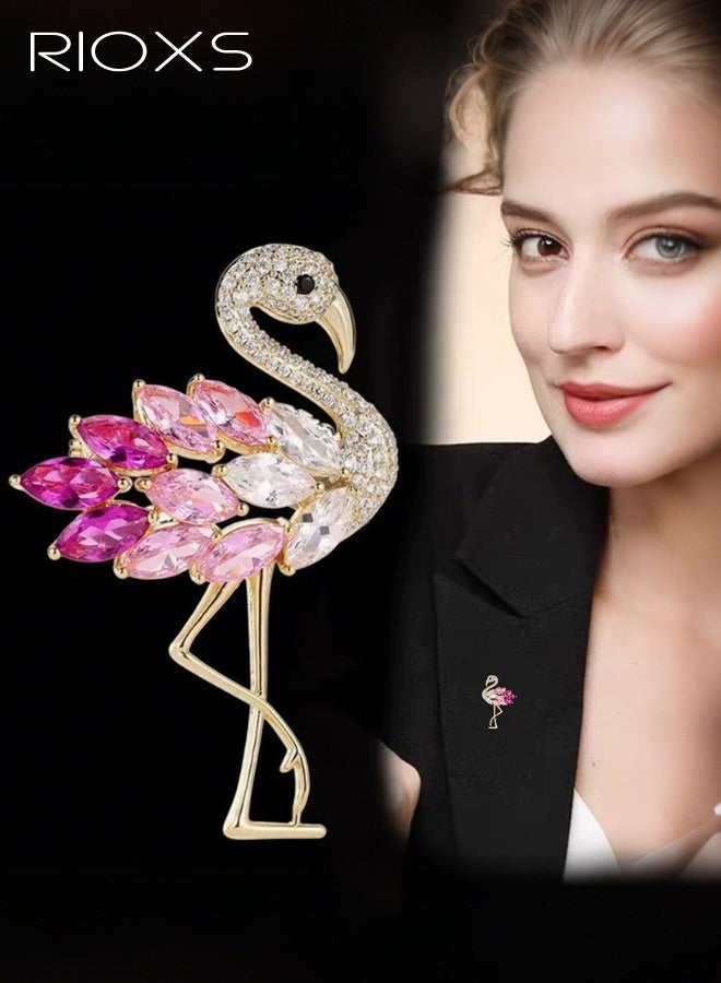 RIOXS Rhinestone Flamingo Brooch for Ladies, Women's Rhinestone Crystal Graceful Enamel Bird Lapel Pin Brooch Pin, Dainty Flamingo Shaped Brooch for Dress Hat Bag Suit Tie Wedding Accessories, Jewelry Gift for Women Girls - Image 1