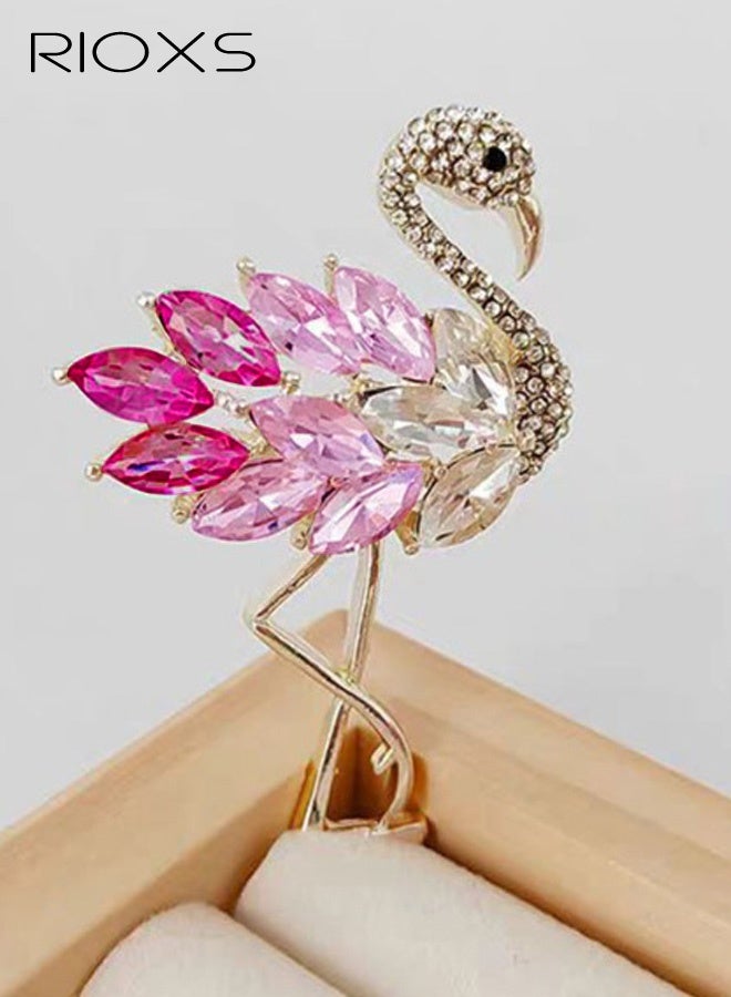 RIOXS Rhinestone Flamingo Brooch for Ladies, Women's Rhinestone Crystal Graceful Enamel Bird Lapel Pin Brooch Pin, Dainty Flamingo Shaped Brooch for Dress Hat Bag Suit Tie Wedding Accessories, Jewelry Gift for Women Girls - Image 4
