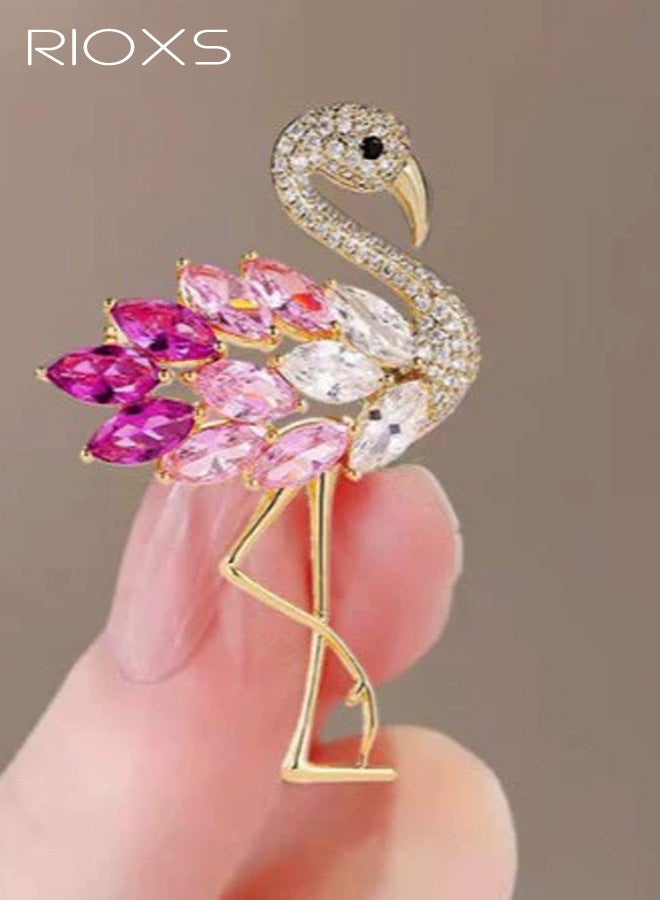 RIOXS Rhinestone Flamingo Brooch for Ladies, Women's Rhinestone Crystal Graceful Enamel Bird Lapel Pin Brooch Pin, Dainty Flamingo Shaped Brooch for Dress Hat Bag Suit Tie Wedding Accessories, Jewelry Gift for Women Girls - Image 2