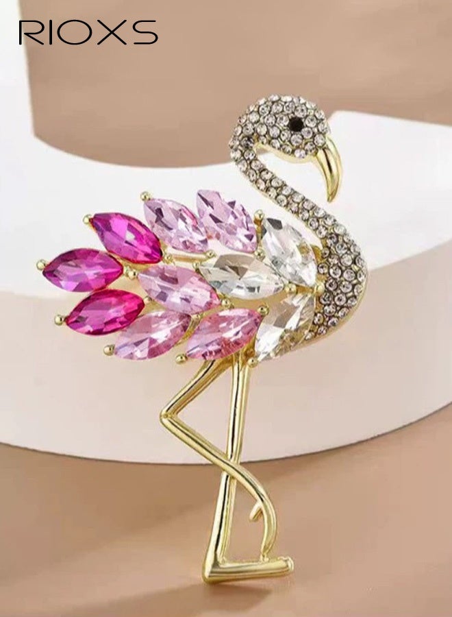 RIOXS Rhinestone Flamingo Brooch for Ladies, Women's Rhinestone Crystal Graceful Enamel Bird Lapel Pin Brooch Pin, Dainty Flamingo Shaped Brooch for Dress Hat Bag Suit Tie Wedding Accessories, Jewelry Gift for Women Girls - Image 3