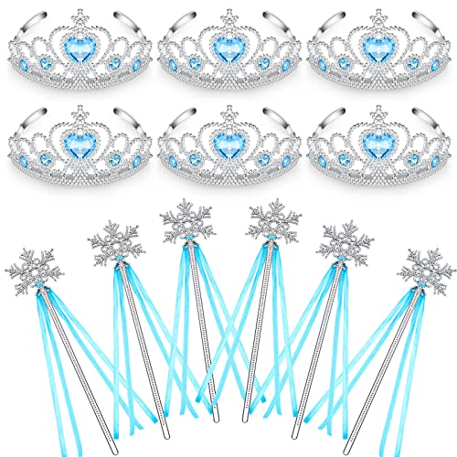 Chalyna 12 Pcs Princess Crowns Tiara Wand for Little Girl Silver Heart Jewel Plastic Tiara Winter Gift for BirthdayBlueSnowflake Style - Image 1