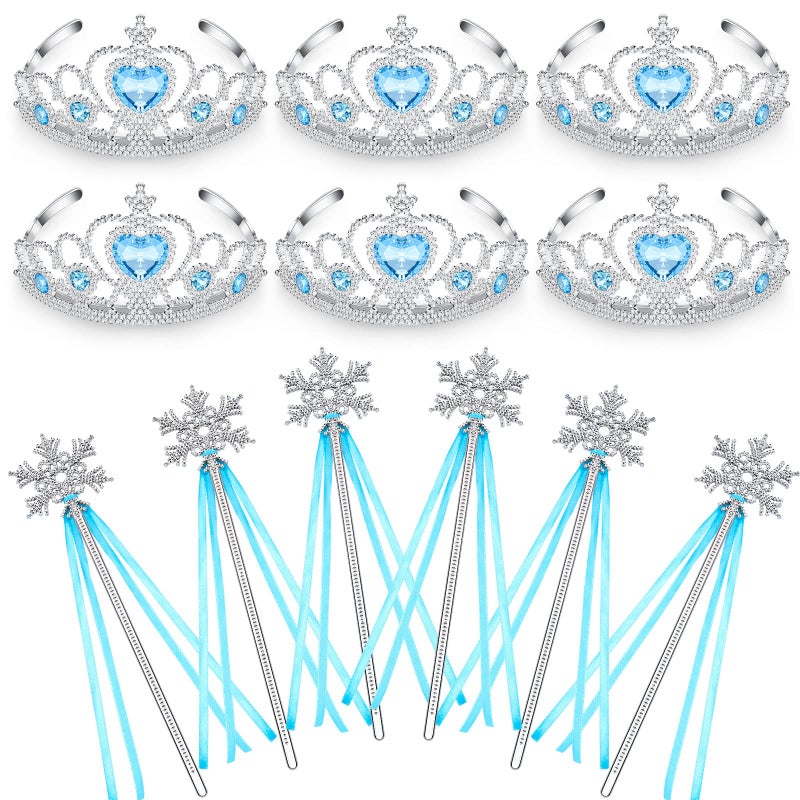 Chalyna 12 Pcs Princess Crowns Tiara Wand for Little Girl Silver Heart Jewel Plastic Tiara Winter Gift for BirthdayBlueSnowflake Style - Image 3