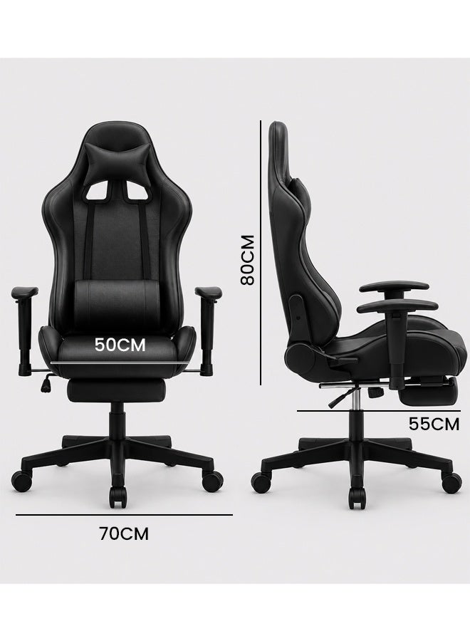 NKX All-Black Racing Style Gaming Chair with Footrest & Lumbar Support – Ergonomic PU Leather High-Back Recliner for PC & Office - Image 5