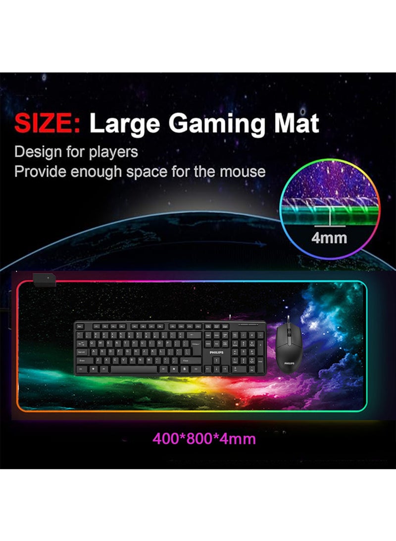 RGB Gaming Mouse Pad, 14 Modes Extended Large Table Desk Mat Led Mousepad for PC Computer MacBook Keyboard Mat Anti-Slip (Starry Sky 800x400mm) - Image 2