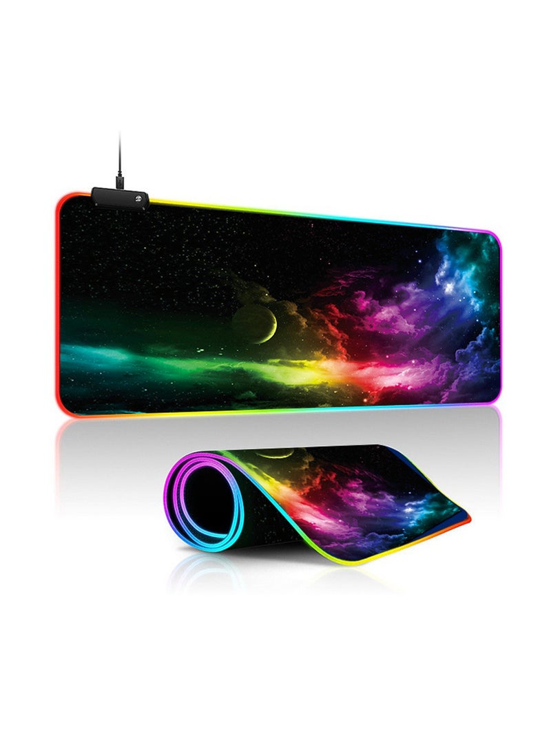 RGB Gaming Mouse Pad, 14 Modes Extended Large Table Desk Mat Led Mousepad for PC Computer MacBook Keyboard Mat Anti-Slip (Starry Sky 800x400mm) - Image 1