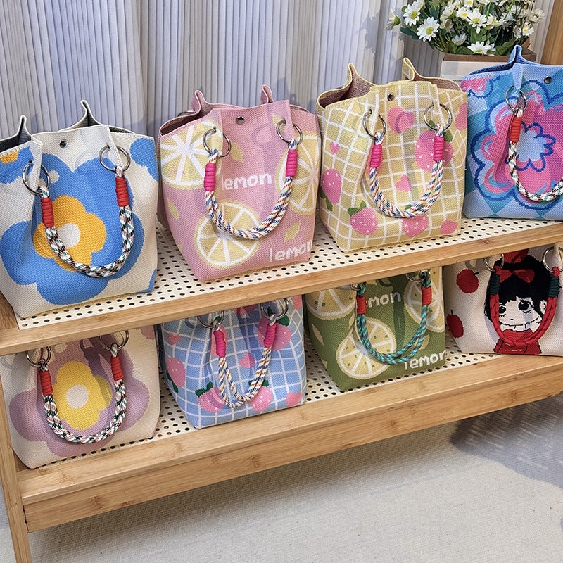 Knitted Cartoon Tote Bag for Women, Large Capacity - Image 1