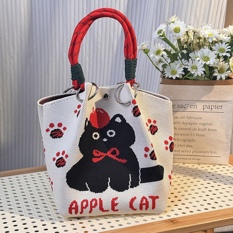 Knitted Cartoon Tote Bag for Women, Large Capacity - Image 3