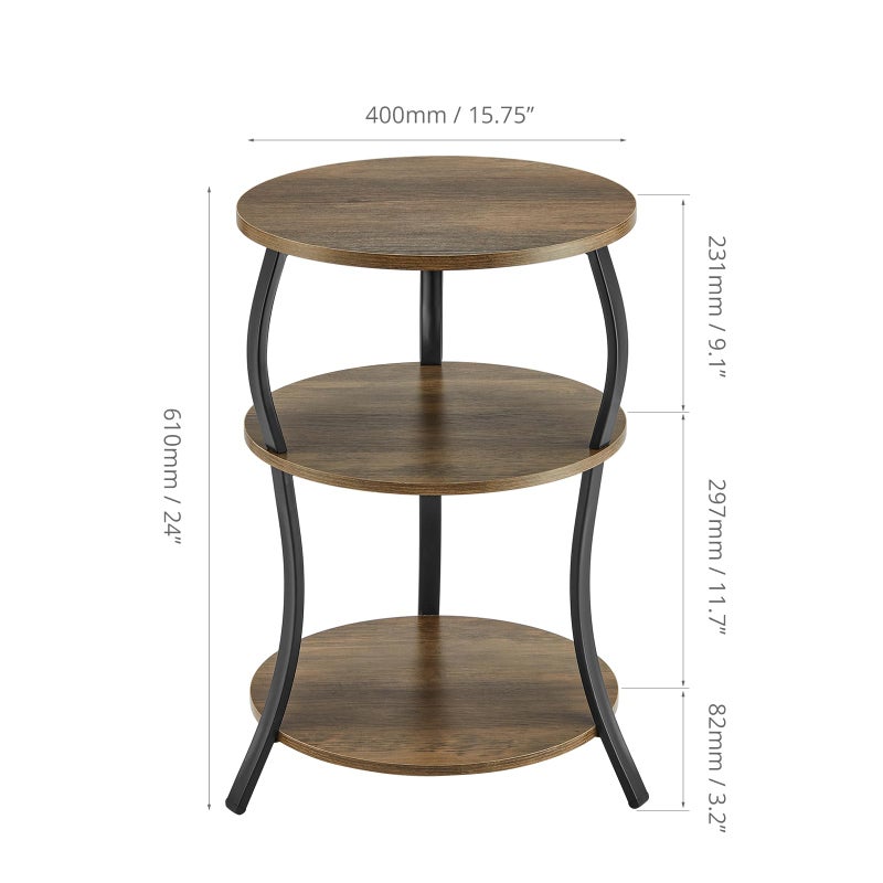 YEAKOO Round Side Table, 3-Tier Waist End Table with Storage Shelf, Side Tables Living Room,15.75x24â€™â€™Round Table, Sofa Side Table, Snack Table TV Tray Table, Vintage Nightstand for Bedroom,Grey - Image 5