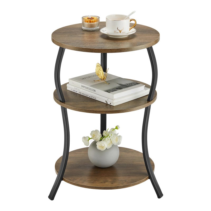 YEAKOO Round Side Table, 3-Tier Waist End Table with Storage Shelf, Side Tables Living Room,15.75x24â€™â€™Round Table, Sofa Side Table, Snack Table TV Tray Table, Vintage Nightstand for Bedroom,Grey - Image 1