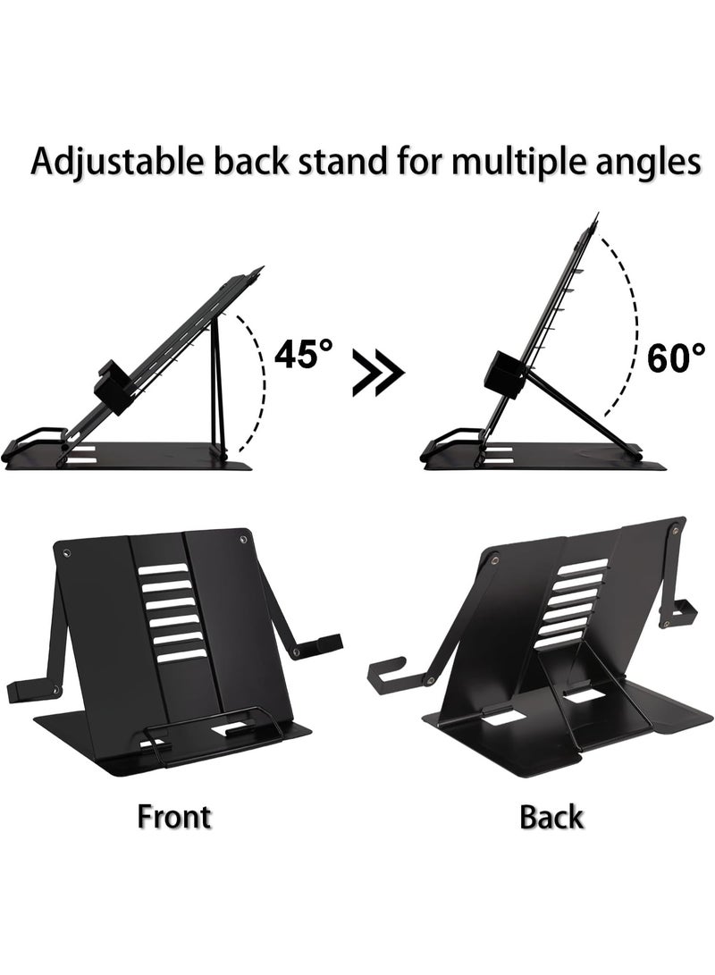 كيلا حامل كتب مكتبي معدني للقراءة مع مشابك قابلة للتعديل، حامل كتب قابل للطي بدون استخدام اليدين للأطفال، حامل مستندات محمول للمكتب، حامل عرض للوصفات، كتب الطبخ، الأجهزة اللوحية - أسود - Image 5