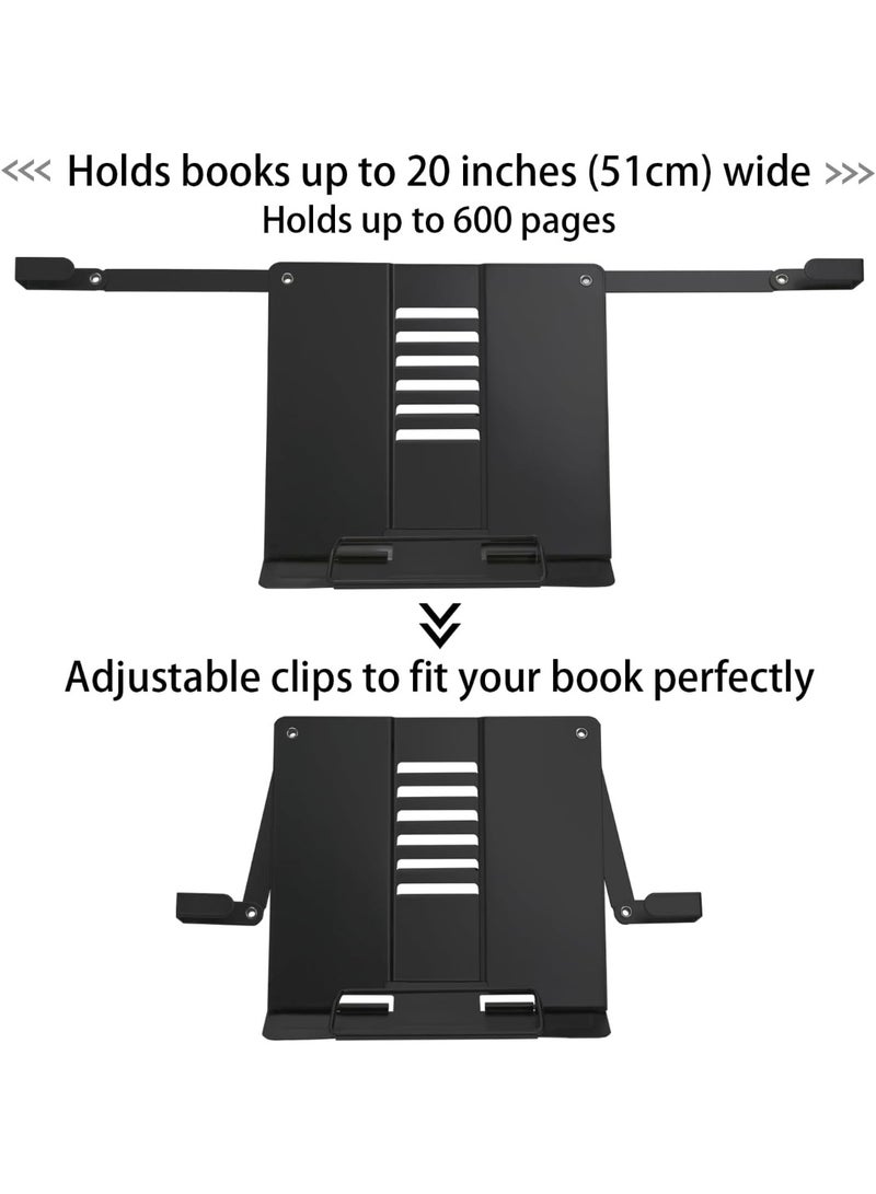 كيلا حامل كتب مكتبي معدني للقراءة مع مشابك قابلة للتعديل، حامل كتب قابل للطي بدون استخدام اليدين للأطفال، حامل مستندات محمول للمكتب، حامل عرض للوصفات، كتب الطبخ، الأجهزة اللوحية - أسود - Image 3