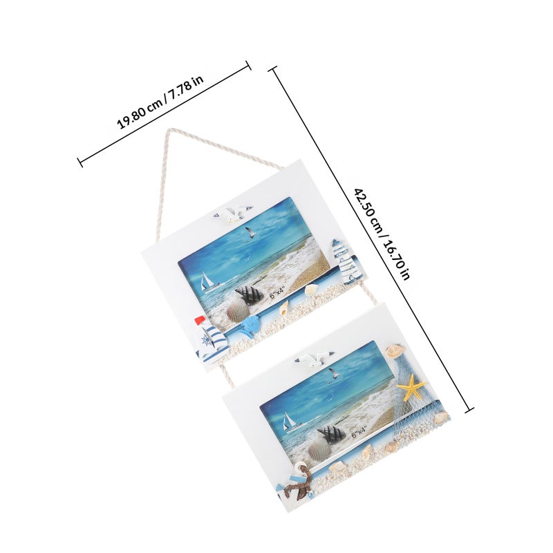 Sea Photo Frame Wall Decoration Rectangle Shape Wooden Material Living Room 42.50X19.80X1.80CM 1Pcs - Image 2