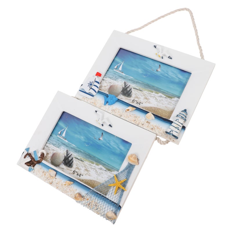Sea Photo Frame Wall Decoration Rectangle Shape Wooden Material Living Room 42.50X19.80X1.80CM 1Pcs - Image 4