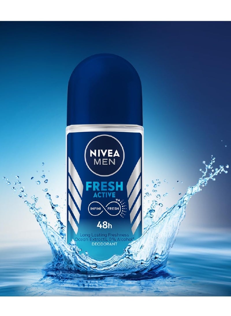 Nivea مزيل عرق نشط للرجال برائحة منعشة رول أون 50 مل عبوة من 6 - Image 2