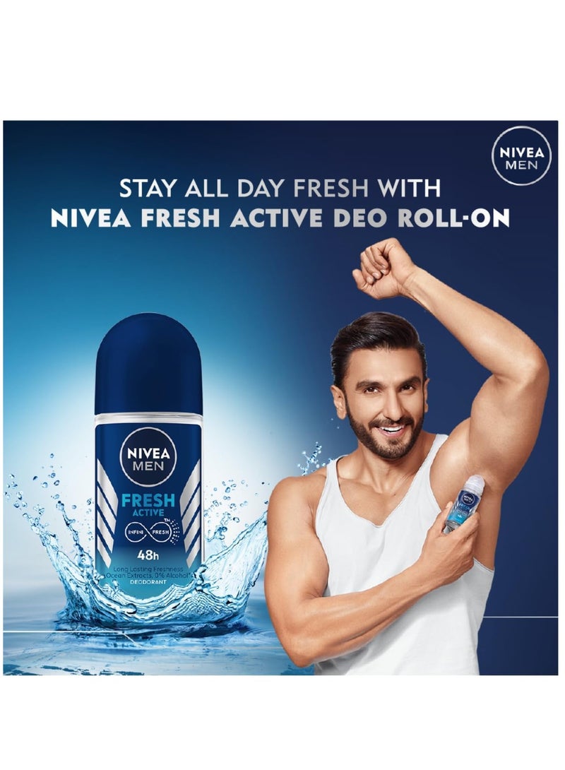 Nivea مزيل عرق نشط للرجال برائحة منعشة رول أون 50 مل عبوة من 6 - Image 4