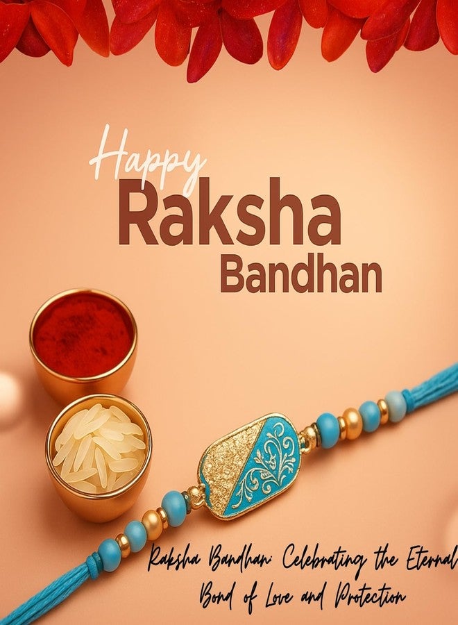 Sage Square Rakhi for Brother Bhai with Evil Eye Design & Roli Chawal | Raksha Bandhan Gift | Resin Handmade Thread with Decorative Stones & Beads (Design 6) - Image 2