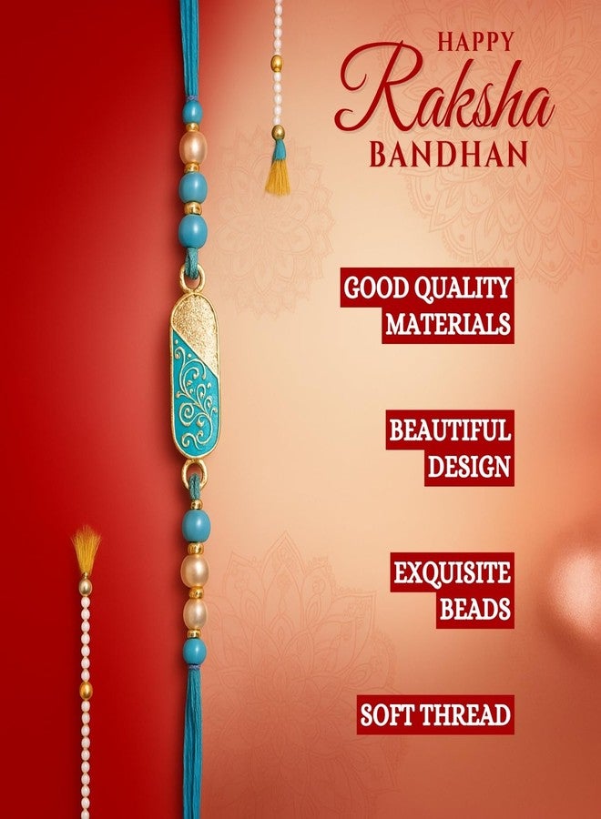Sage Square Rakhi for Brother Bhai with Evil Eye Design & Roli Chawal | Raksha Bandhan Gift | Resin Handmade Thread with Decorative Stones & Beads (Design 6) - Image 4