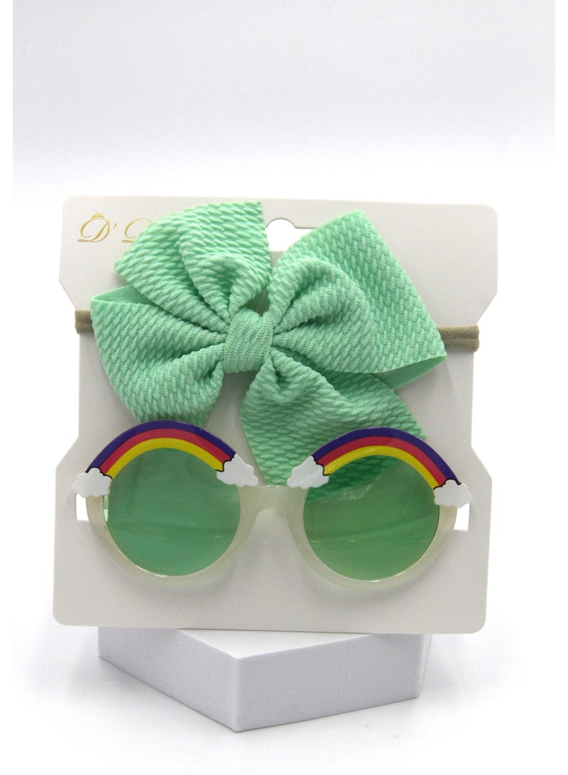 D'Daniela Anaya Rainbow Glasses and Bow Barrette Ponytail Set For Babies and Girls - Light Green - Image 1