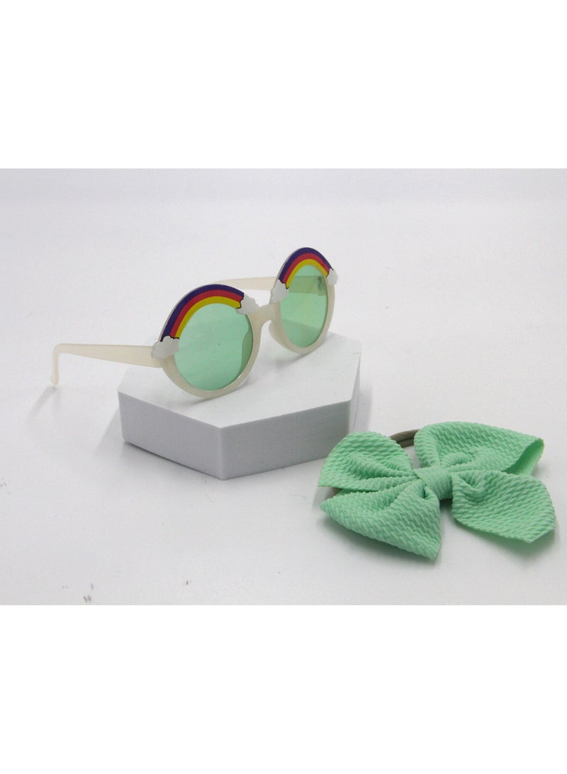 D'Daniela Anaya Rainbow Glasses and Bow Barrette Ponytail Set For Babies and Girls - Light Green - Image 2
