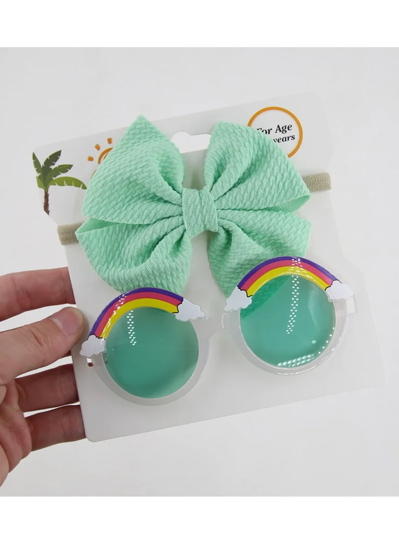 D'Daniela Anaya Rainbow Glasses and Bow Barrette Ponytail Set For Babies and Girls - Light Green