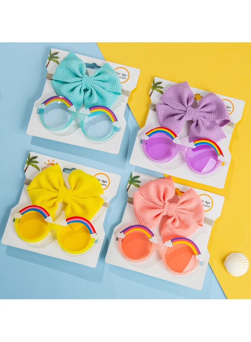 D'Daniela Anaya Rainbow Glasses and Bow Barrette Ponytail Set For Babies and Girls - Light Green