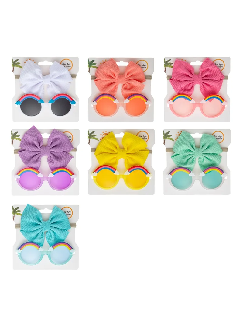 D'Daniela Anaya Rainbow Glasses and Bow Barrette Ponytail Set For Babies and Girls - Light Green