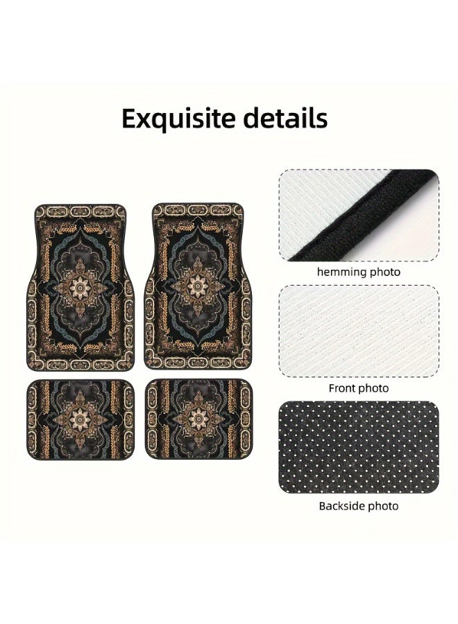 هالامودو 4pcs Bohemian Pattern European Ethnic Car Rubber Mats | Universal Anti-Slip Floor Mat, سهلة التنظيف ملحقات داخلية, مادة مطاطية اصطناعية, لاستخدام المركبة الأمامية والخلفية - Image 3