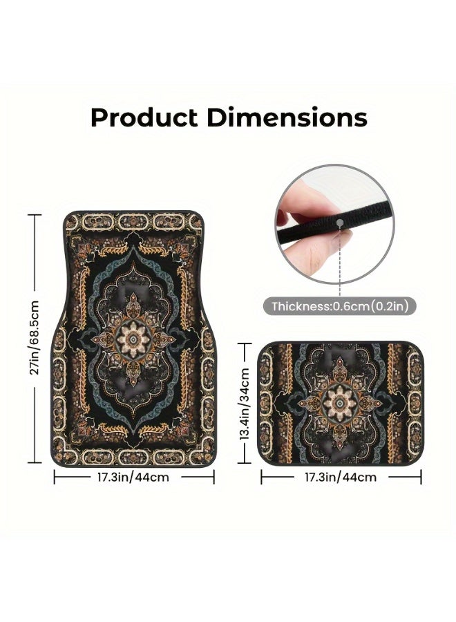 هالامودو 4pcs Bohemian Pattern European Ethnic Car Rubber Mats | Universal Anti-Slip Floor Mat, سهلة التنظيف ملحقات داخلية, مادة مطاطية اصطناعية, لاستخدام المركبة الأمامية والخلفية - Image 5