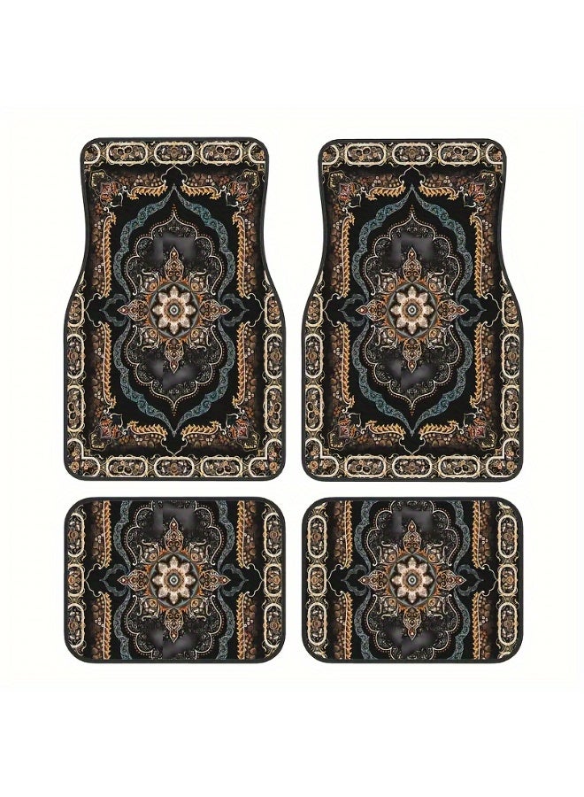 هالامودو 4pcs Bohemian Pattern European Ethnic Car Rubber Mats | Universal Anti-Slip Floor Mat, سهلة التنظيف ملحقات داخلية, مادة مطاطية اصطناعية, لاستخدام المركبة الأمامية والخلفية - Image 2