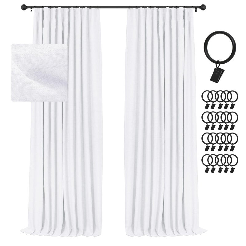 INOVADAY Blackout Curtains  2-Panel Linen Textured 100% Thermal Insulated Room Darkening Sun Blocking Drapes for Bedroom  Nursery  Living Room + 20 Curtain Ring Clips -W50 x L90  Bright White - Image 1