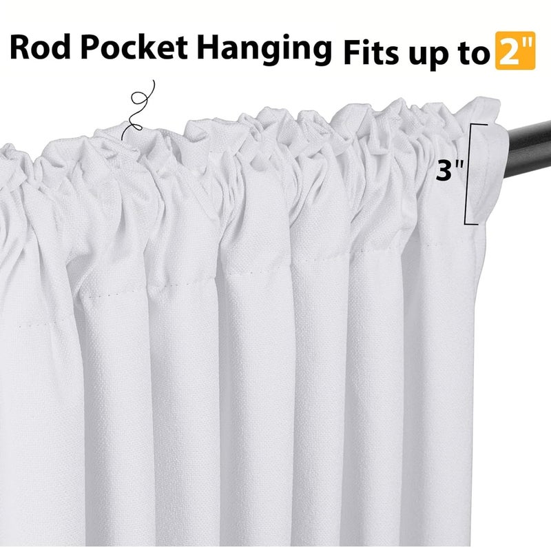 INOVADAY Blackout Curtains  2-Panel Linen Textured 100% Thermal Insulated Room Darkening Sun Blocking Drapes for Bedroom  Nursery  Living Room + 20 Curtain Ring Clips -W50 x L90  Bright White - Image 5