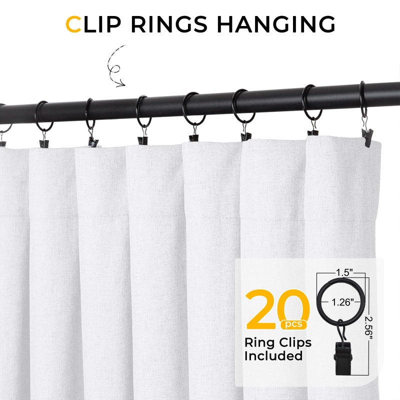 INOVADAY Blackout Curtains  2-Panel Linen Textured 100% Thermal Insulated Room Darkening Sun Blocking Drapes for Bedroom  Nursery  Living Room + 20 Curtain Ring Clips -W50 x L90  Bright White - Image 4