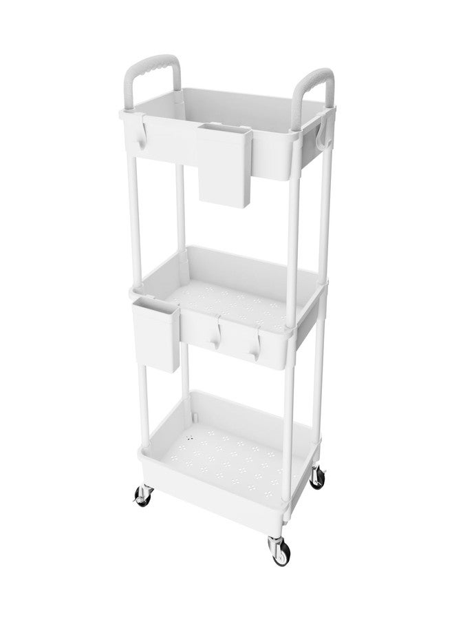 REBECAT 3 Tier Rolling Utility Cart with Handle,REBECAT Utility Cart Made of Multifunctional Storage Organizer Tool for Kitchen,Bathroom,Living Room,Office(White) - Image 1