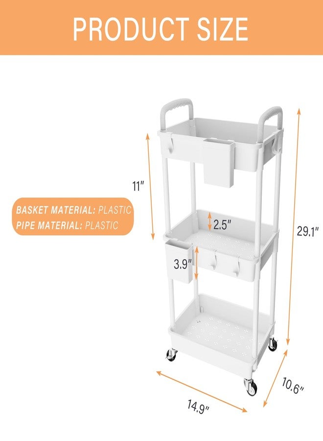 REBECAT 3 Tier Rolling Utility Cart with Handle,REBECAT Utility Cart Made of Multifunctional Storage Organizer Tool for Kitchen,Bathroom,Living Room,Office(White) - Image 5