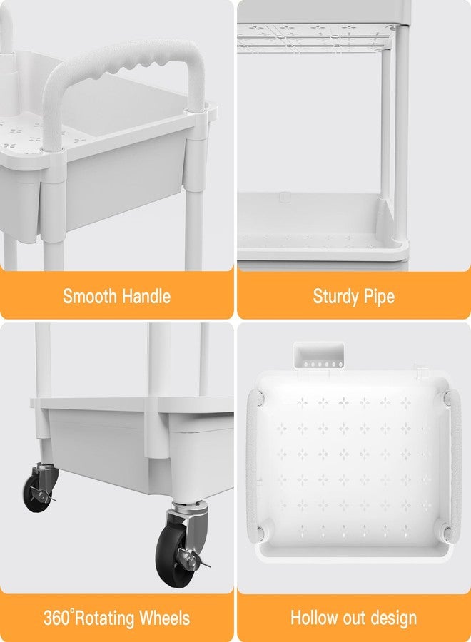 REBECAT 3 Tier Rolling Utility Cart with Handle,REBECAT Utility Cart Made of Multifunctional Storage Organizer Tool for Kitchen,Bathroom,Living Room,Office(White) - Image 2