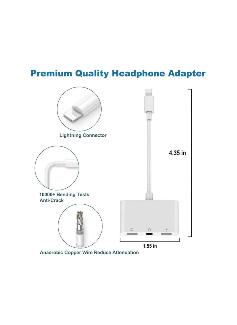 Generic 3 in 1 Lightning to 3.5mm Jack Headphone Adapter Earphone Jack Audio and Charging Adapter Headphone Splitter Compatible for iPhone 12/11/SE/XS/XR/X/8/7 and iPad  - Image 3