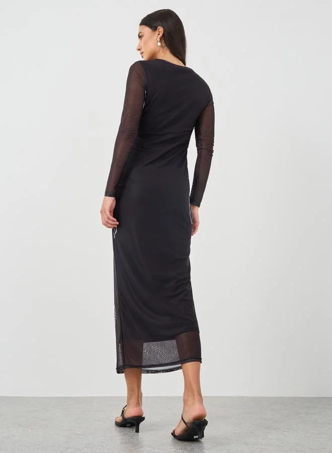 Styli Styli Floral Print Long Sleeves Bodycon Maxi Dress