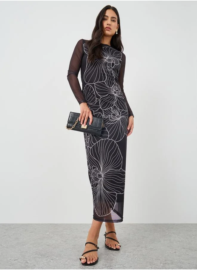 Styli Styli Floral Print Long Sleeves Bodycon Maxi Dress