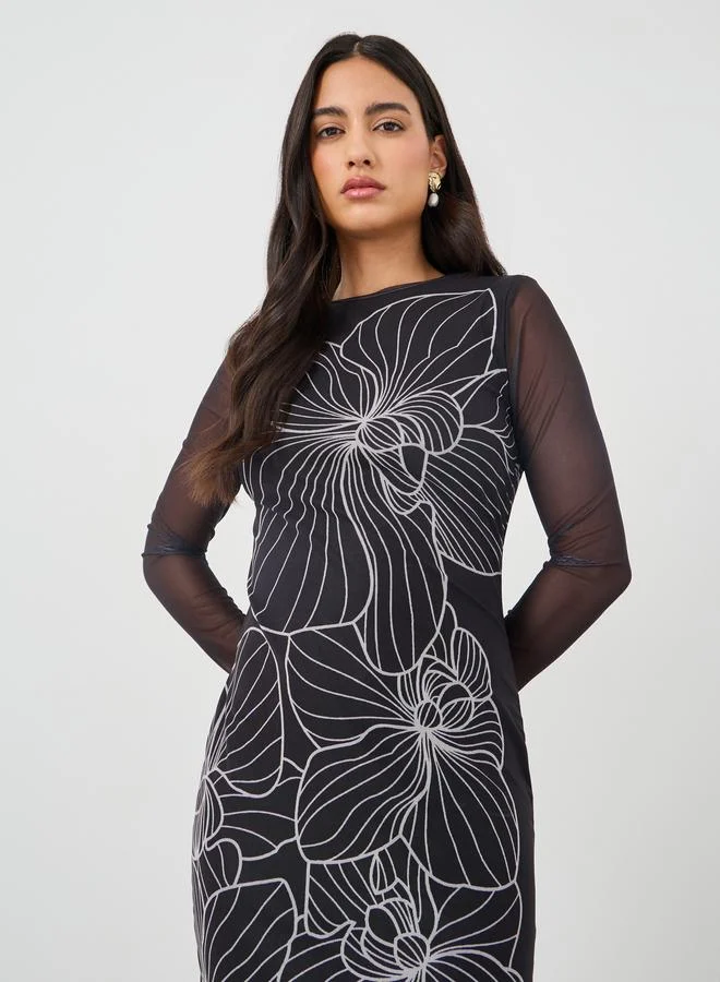 Styli Styli Floral Print Long Sleeves Bodycon Maxi Dress