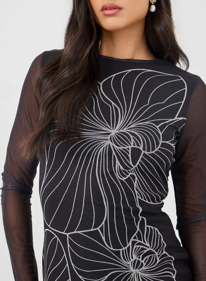 Styli Styli Floral Print Long Sleeves Bodycon Maxi Dress