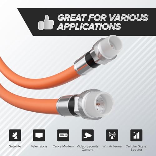 THE CIMPLE CO 125 Feet (38 Meter) - Direct Burial Coaxial Cable 75 Ohm RF RG6 Coax Cable, with Rubber Boots - Outdoor Connectors - Orange - Solid Copper Core - Waterproof and Can Be Buried - Image 2