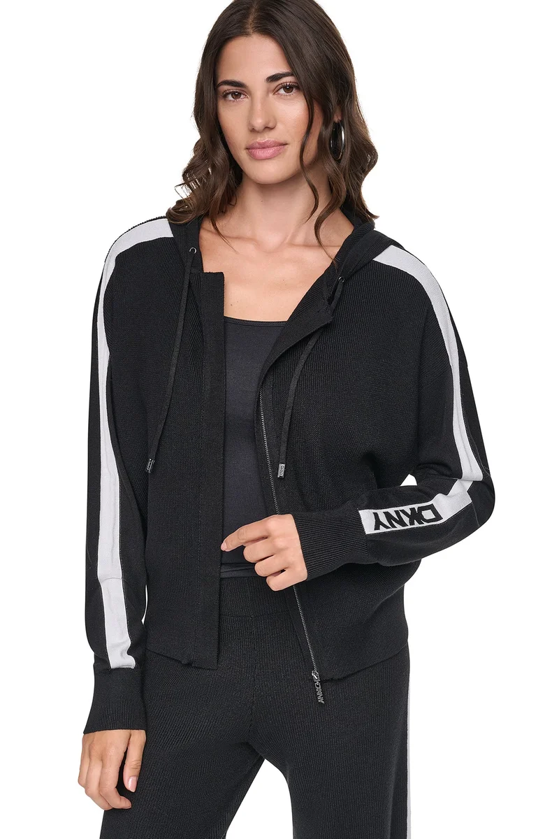 DKNY LONG SLEEVE LOGO STRIPE ZIP