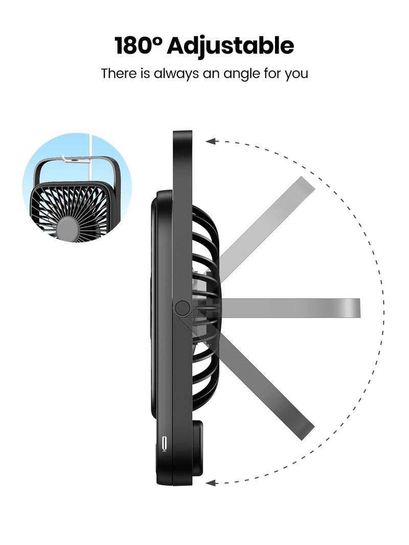 TOPK Mini Rechargeable Table Fan, Ultra-Thin Portable Desk Fan with Digital Display, 4 Speeds High Airflow, Quiet USB-C Personal Fan for Office, Home & Travel (Black, 2000mAh) - Image 4