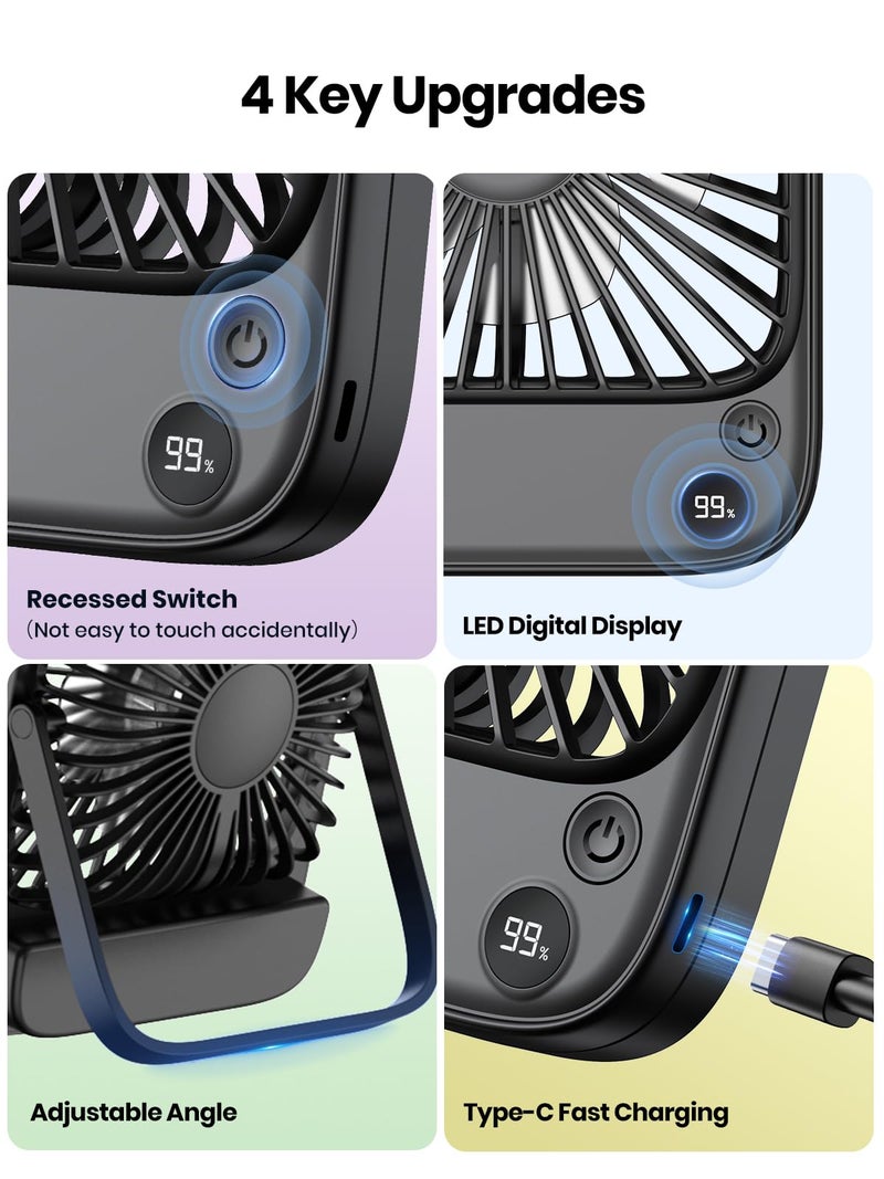TOPK Mini Rechargeable Table Fan, Ultra-Thin Portable Desk Fan with Digital Display, 4 Speeds High Airflow, Quiet USB-C Personal Fan for Office, Home & Travel (Black, 2000mAh) - Image 2