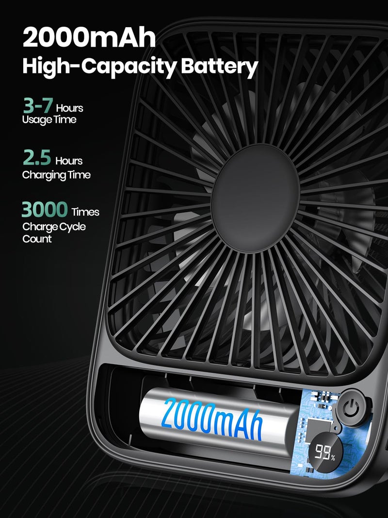 TOPK Mini Rechargeable Table Fan, Ultra-Thin Portable Desk Fan with Digital Display, 4 Speeds High Airflow, Quiet USB-C Personal Fan for Office, Home & Travel (Black, 2000mAh) - Image 3