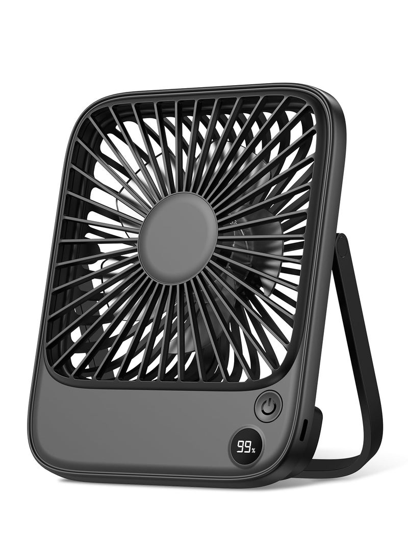 TOPK Mini Rechargeable Table Fan, Ultra-Thin Portable Desk Fan with Digital Display, 4 Speeds High Airflow, Quiet USB-C Personal Fan for Office, Home & Travel (Black, 2000mAh) - Image 1