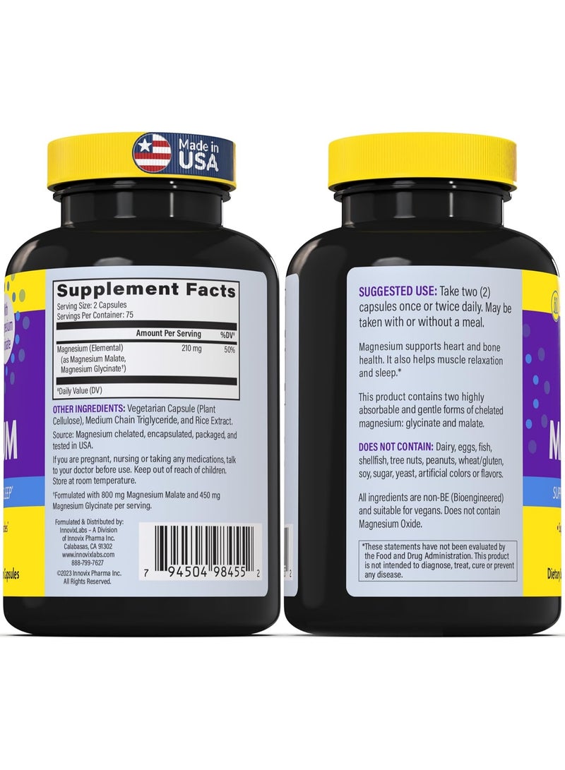 إنوفيكس لابس استرخاء جليسينات المغنيسيوم والمالات المتقدم، صحة العظام والعضلات، 150 كبسولة، 75 حصة - Image 2